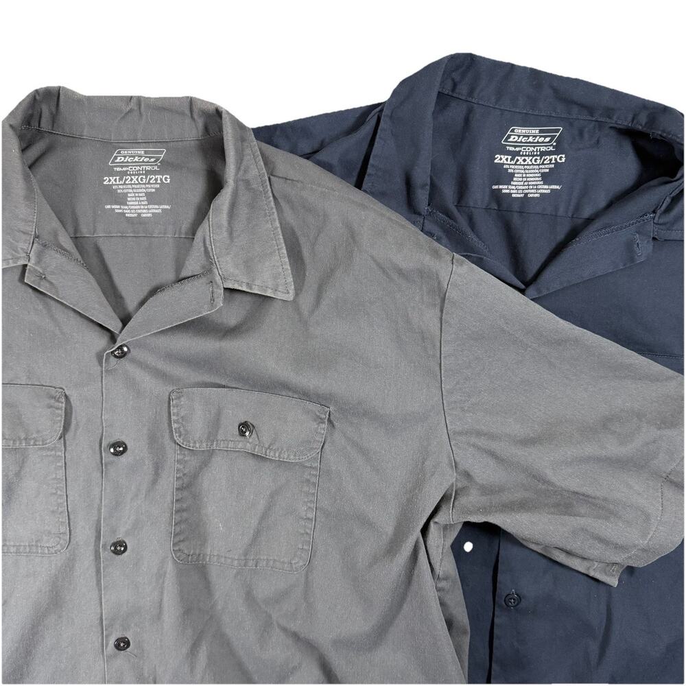 Dickies Shirt Mens 2XL Lot 2 Blue Black Temp Control Twill Workwear Button Up